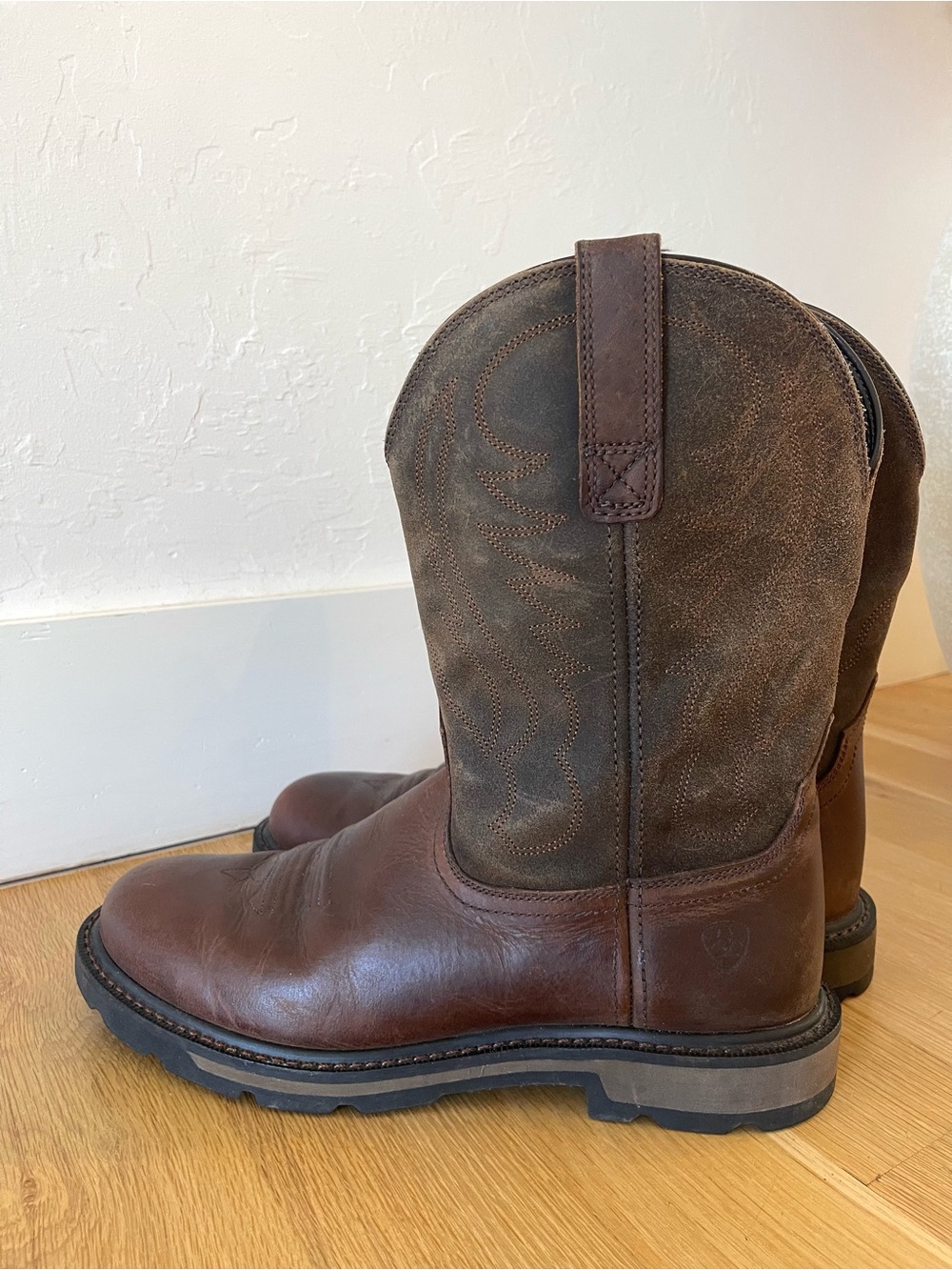 Ariat Groundbreaker Brown Leather Round Toe Work Pull On Cowboy Boots Size 10
